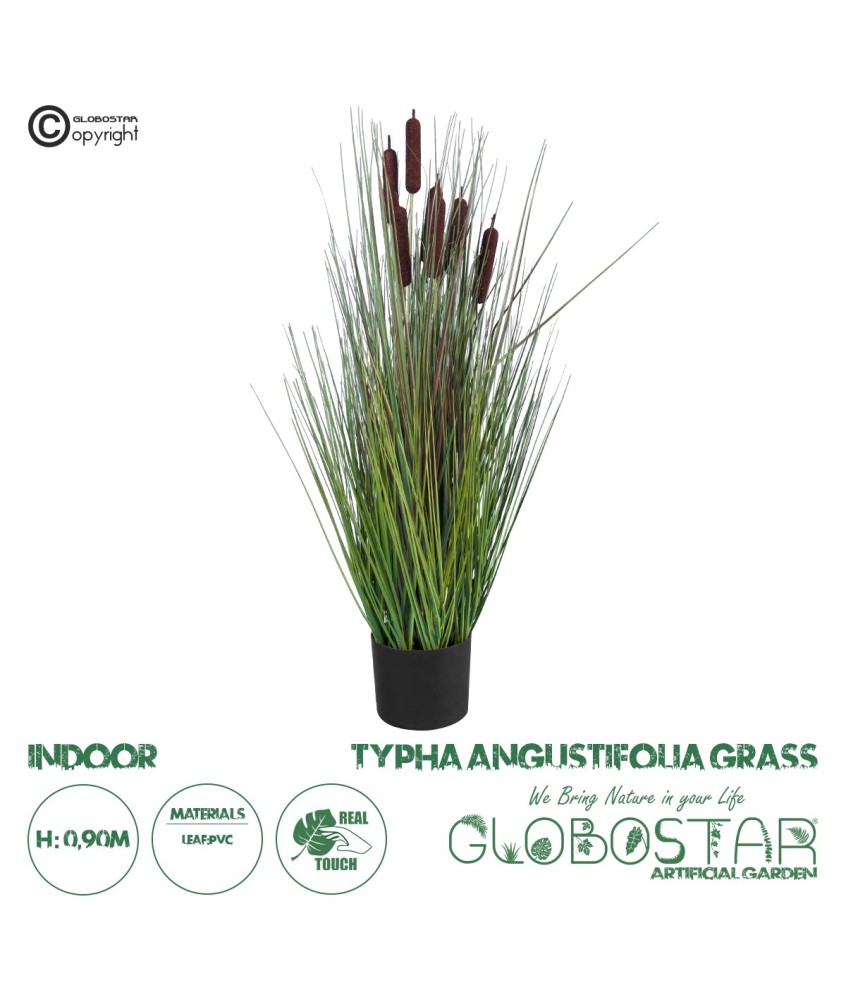 GloboStar® Artificial Garden TYPHA ANGUSTIFOLIA GRASS 20069 Τεχνητό Διακοσμητικό Φυτό Γρασίδι της Τύφας Υ90cm